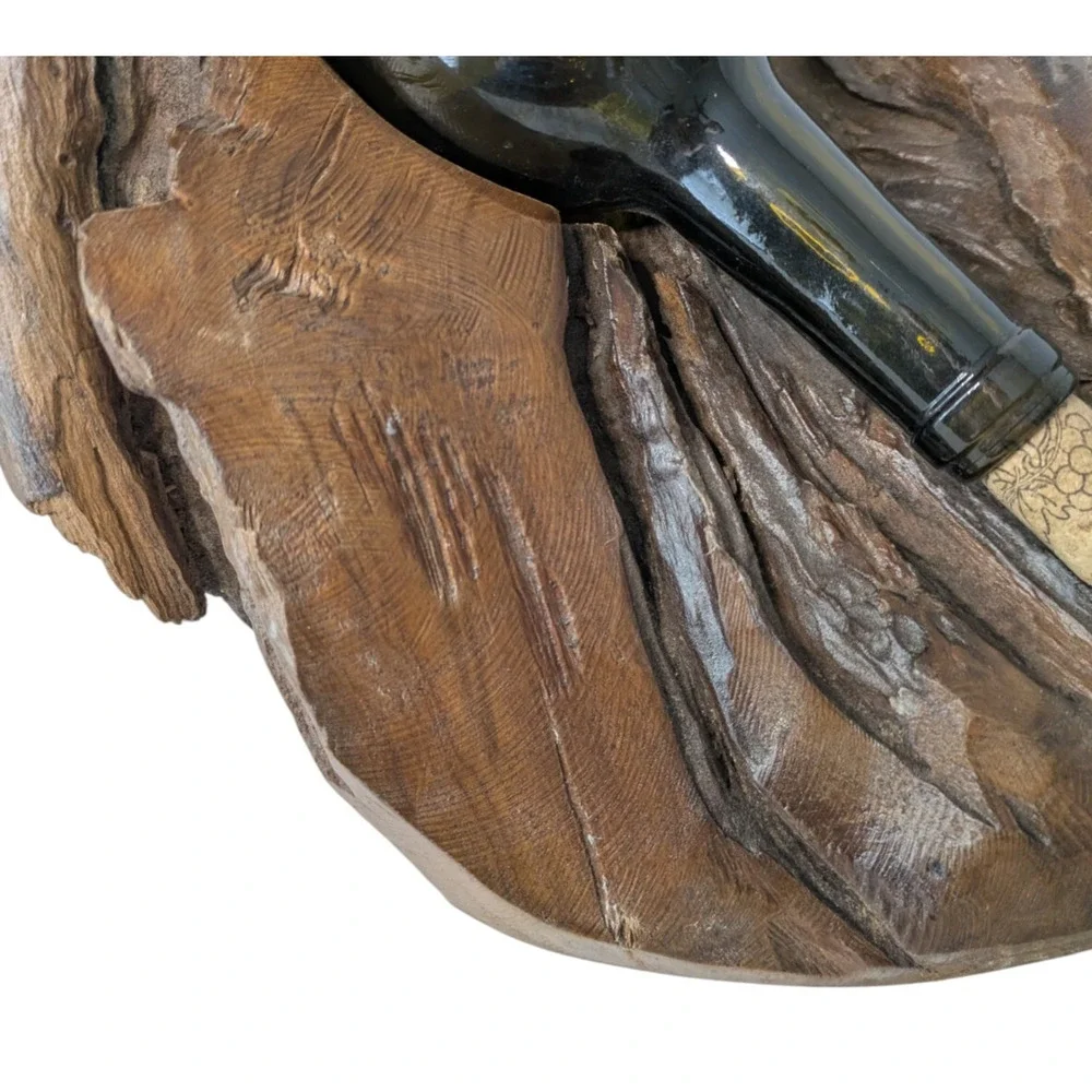 Natural Hand Carved Root Wood Wine Bottle Holders Live Edge Bottle Stand